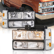 Chevrolet C/K 1500 2500 3500 1988-1993 Factory Style Headlights + Bumpers + Corners Lights Chrome Housing Clear Len Amber Reflector - Parts Agent