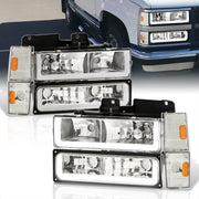 Chevrolet C/K 1500 2500 3500 1988-1993 LED DRL Bar Factory Style Headlights + Bumpers + Corners Chrome Housing Clear Len Amber Reflector - Parts Agent