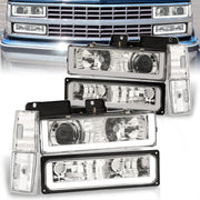 Chevrolet C/K 1500 2500 3500 1988-1993 LED DRL Bar Projector Headlights + Bumpers + Corners Chrome Housing Clear Len Clear Reflector - Parts Agent