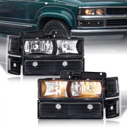 Chevrolet C/K 1500 2500 3500 1994-1998 Factory Style Headlights + Bumper + Corner Lights Black Housing Clear Len Clear Reflector - Parts Agent