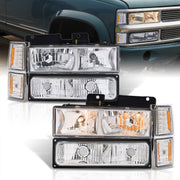Chevrolet C/K 1500 2500 3500 1994-1998 Factory Style Headlights + Bumper + Corner Lights Chrome Housing Clear Len Amber Reflector - Parts Agent