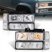 Chevrolet C/K 1500 2500 3500 1994-1998 Factory Style Headlights + Bumper + Corner Lights Chrome Housing Clear Len Clear Reflector - Parts Agent