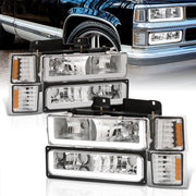 Chevrolet C/K 1500 2500 3500 1994-1998 LED DRL Bar Factory Style Headlights + Bumpers + Corners Chrome Housing Clear Len Amber Reflector - Parts Agent