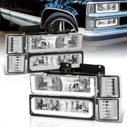 Chevrolet C/K 1500 2500 3500 1994-1998 LED DRL Bar Factory Style Headlights + Bumpers + Corners Chrome Housing Clear Len Clear Reflector - Parts Agent