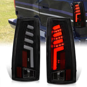 Chevrolet C/K 1988-1999 / Suburban 1992-1999 / Tahoe 1995-1999 / Blazer Full Size 1992-1994 / GMC C/K 1988-1999 / Yukon 1992-1999 / Cadillac Escalade 1999-2000 LED Bar Tail Lights Black Housing Smoke Len White Tube - Parts Agent