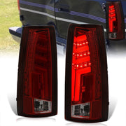 Chevrolet C/K 1988-1999 / Suburban 1992-1999 / Tahoe 1995-1999 / Blazer Full Size 1992-1994 / GMC C/K 1988-1999 / Yukon 1992-1999 / Cadillac Escalade 1999-2000 LED Bar Tail Lights Chrome Housing Red Smoke Len White Tube - Parts Agent
