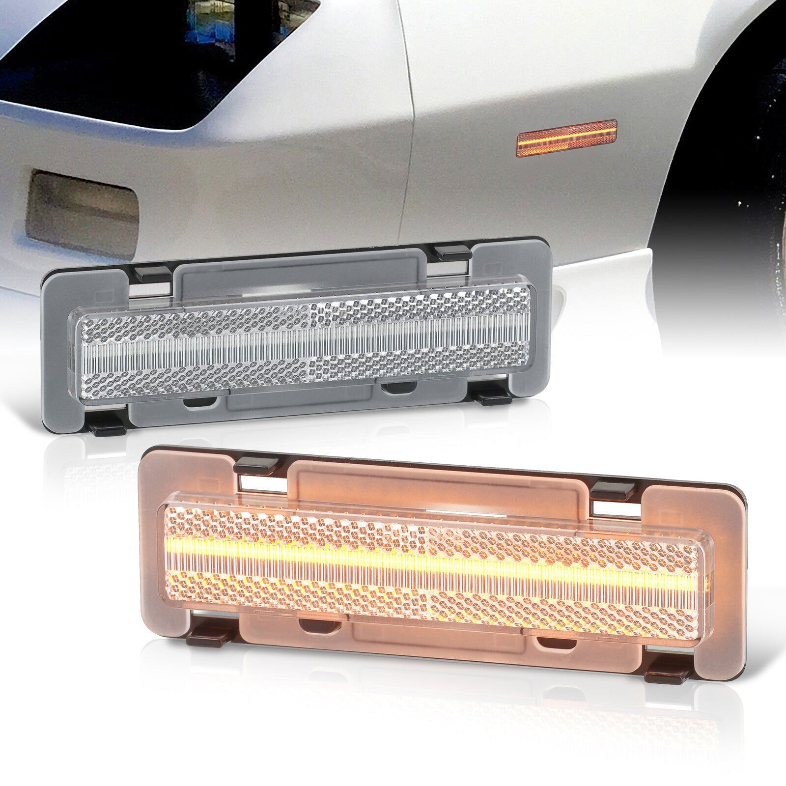 Chevrolet Camaro 1982-1992 / Pontiac Firebird 1982-1992 Front Amber LED Side Marker Lights Clear Len - Parts Agent