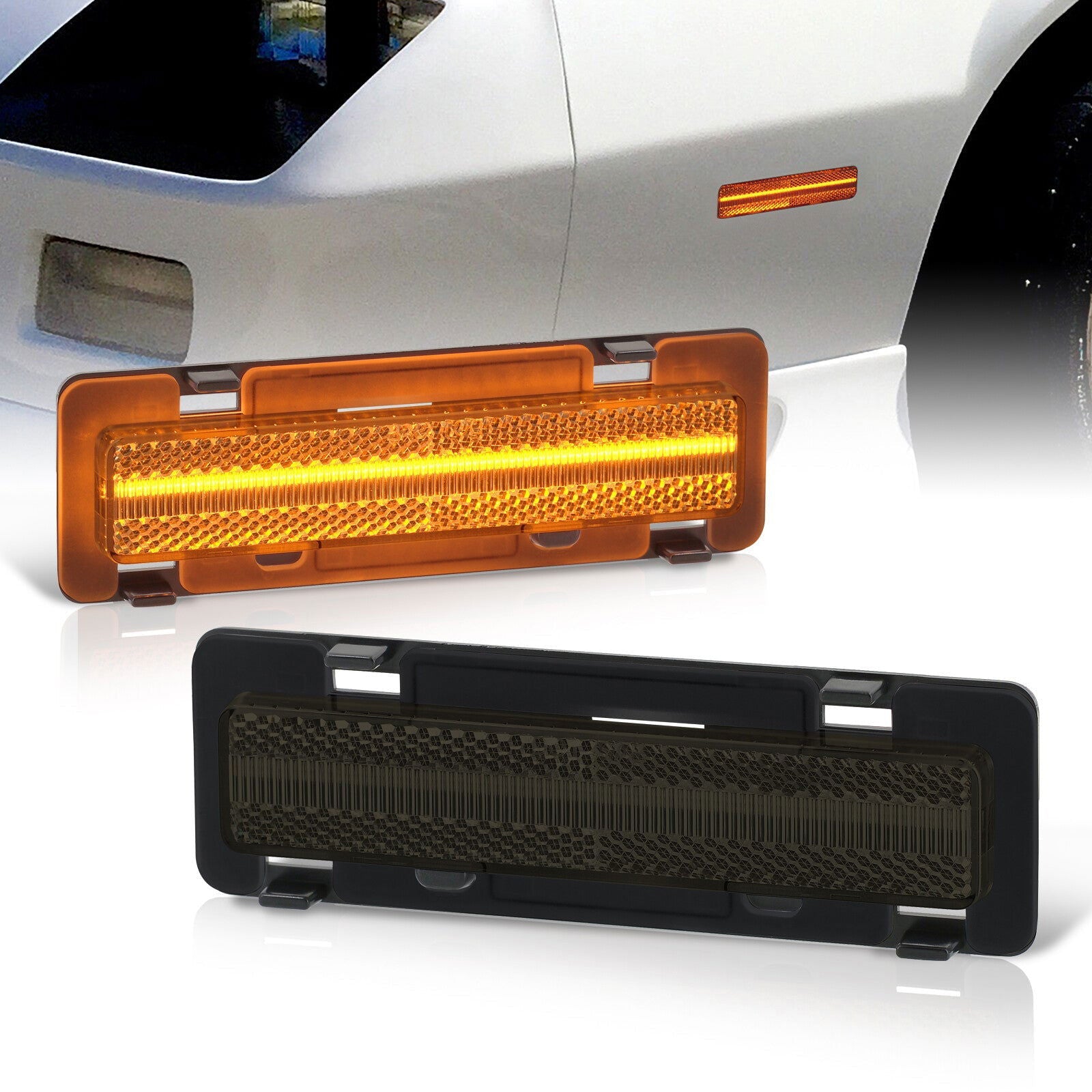 Chevrolet Camaro 1982-1992 / Pontiac Firebird 1982-1992 Front Amber LED Side Marker Lights Smoke Len - Parts Agent