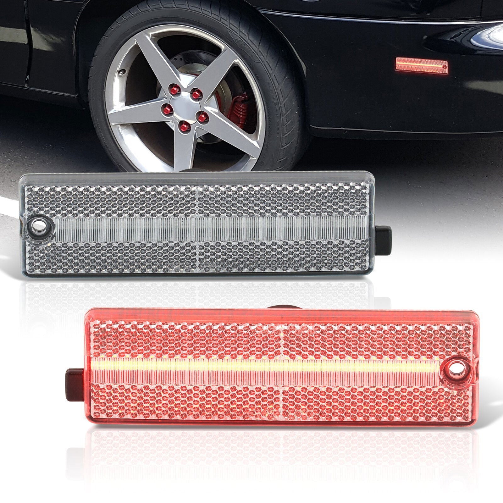 Chevrolet Camaro 1993-2002 Rear Red LED Side Marker Lights Clear Len - Parts Agent