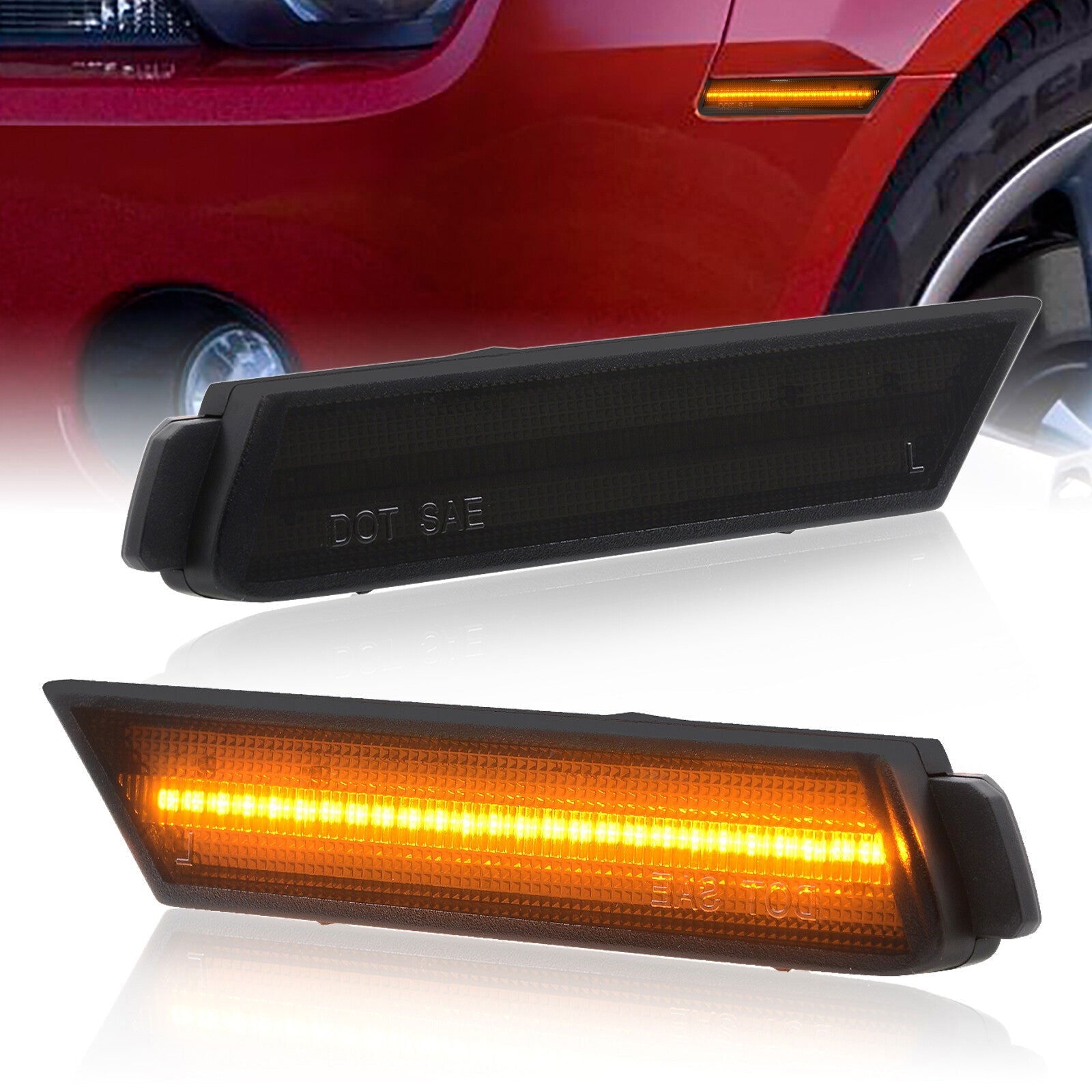 Chevrolet Camaro 2010-2015 Amber LED Front Side Marker Lights Smoke Len - Parts Agent