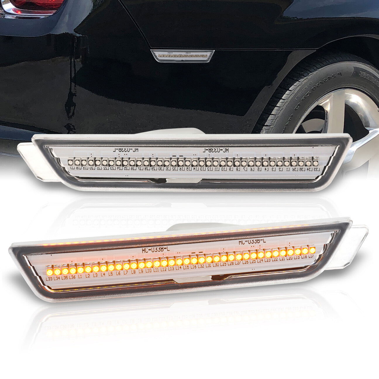 Chevrolet Camaro 2010-2015 Amber LED Rear Side Marker Lights Clear Len - Parts Agent