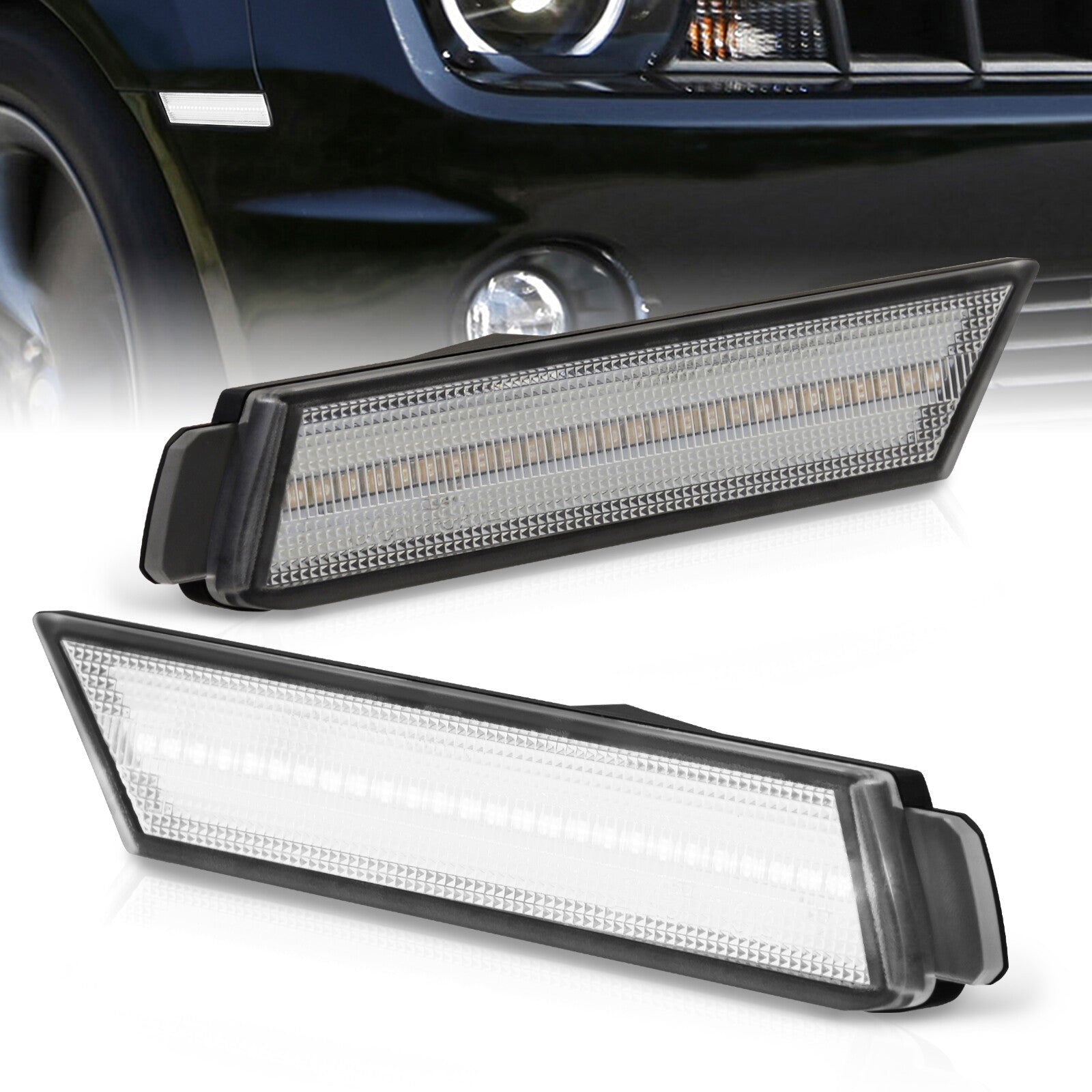 Chevrolet Camaro 2010-2015 White LED Front Side Marker Lights Clear Len - Parts Agent