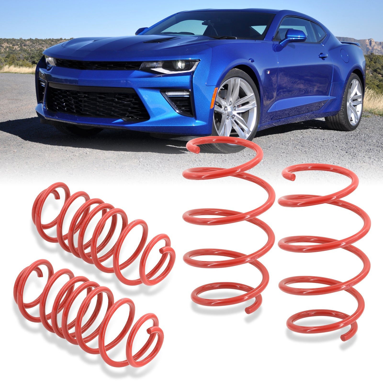 Chevrolet Camaro V8 2016-2021 Lowering Springs Red (Front ~1.25" / Rear ~1.5") - Parts Agent