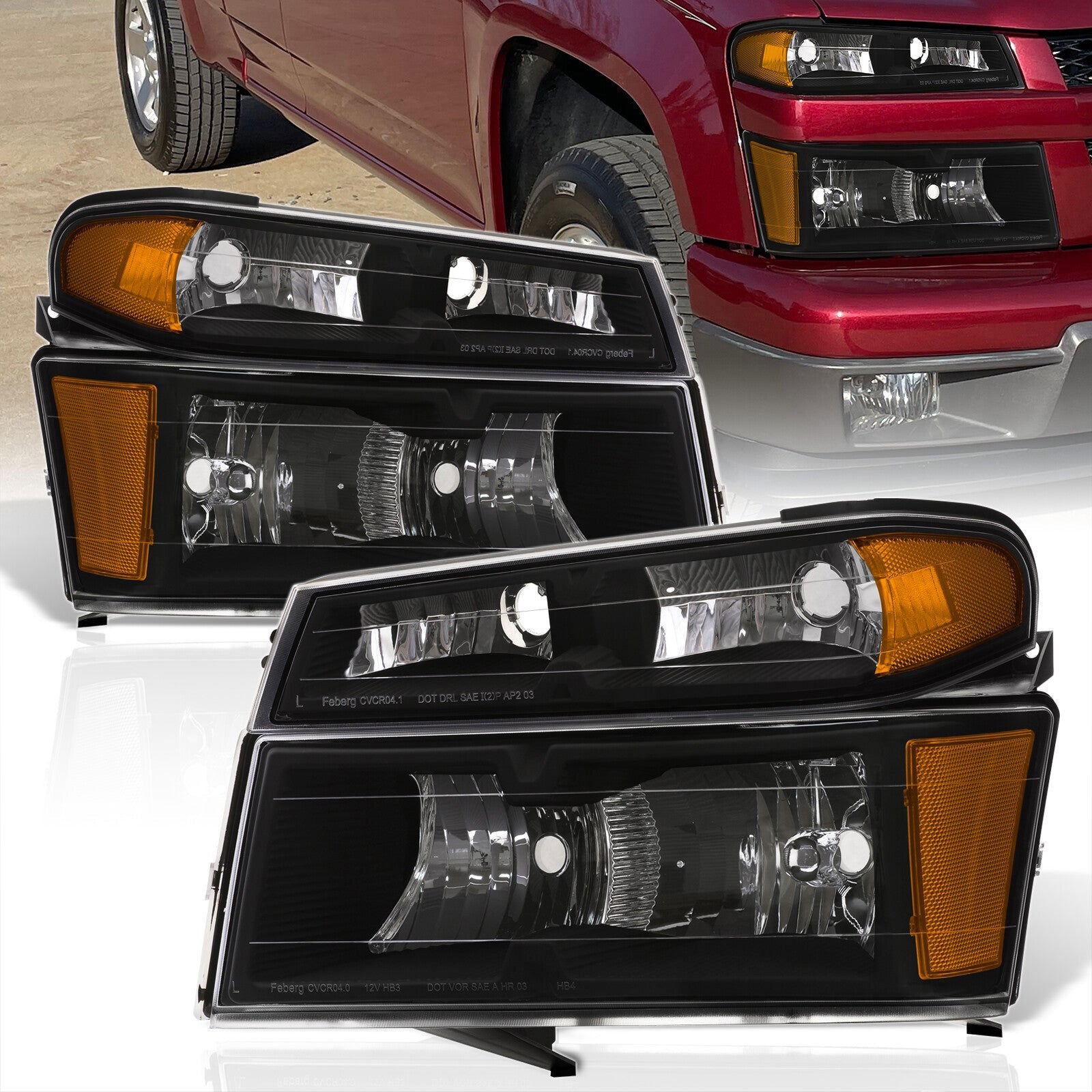 Chevrolet Colorado 2004-2012 Factory Style Headlights + Bumpers Black Housing Clear Len Amber Reflector - Parts Agent