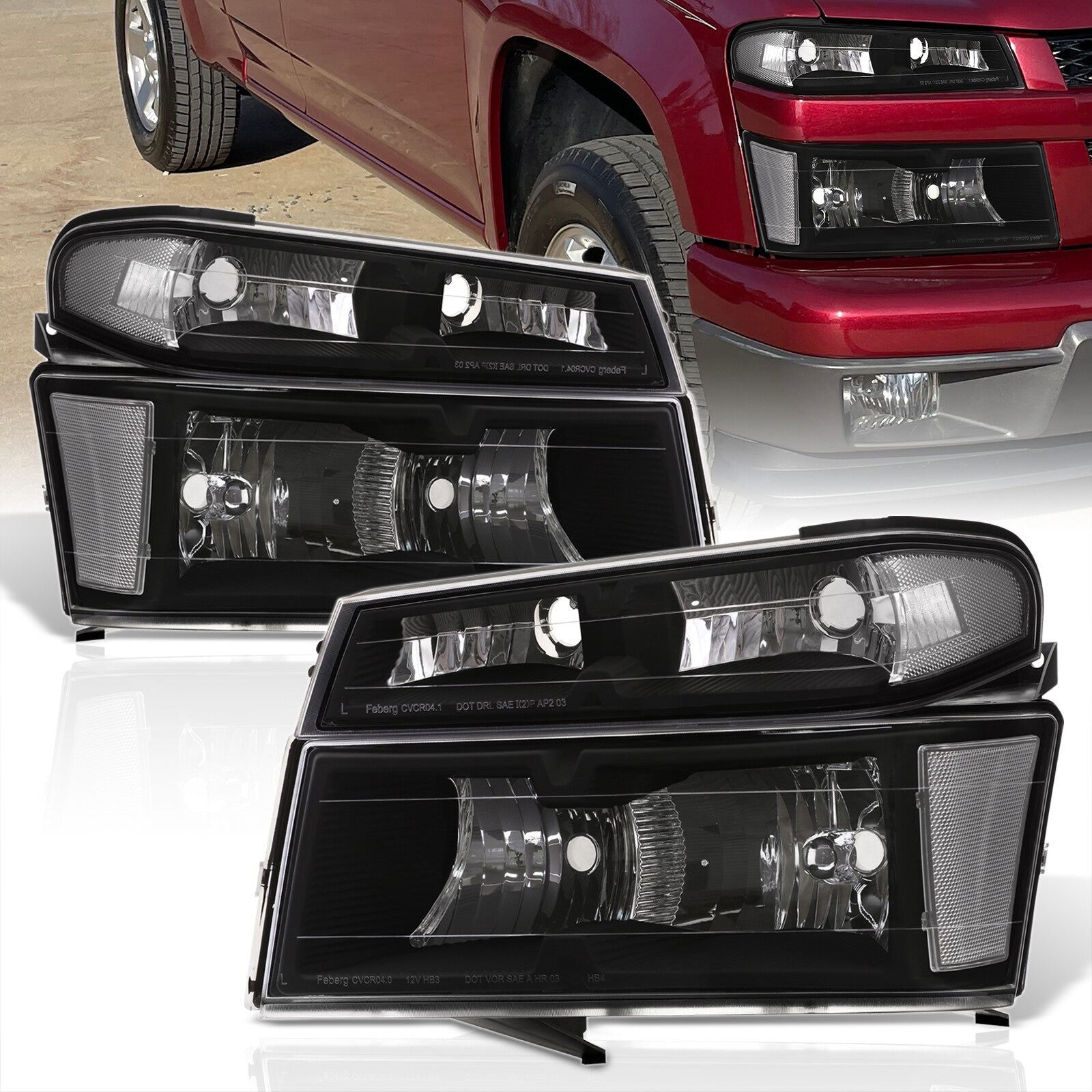 Chevrolet Colorado 2004-2012 Factory Style Headlights + Bumpers Black Housing Clear Len Clear Reflector - Parts Agent
