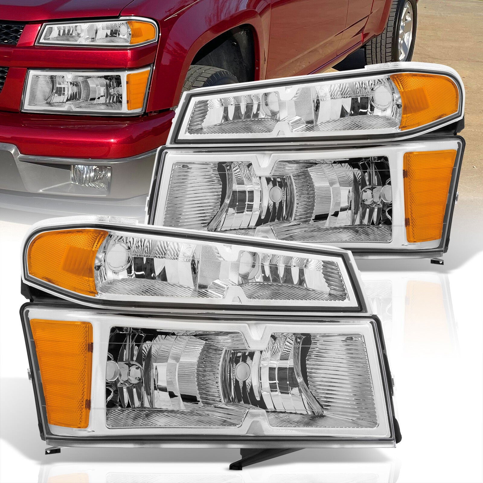 Chevrolet Colorado 2004-2012 Factory Style Headlights + Bumpers Chrome Housing Clear Len Amber Reflector - Parts Agent