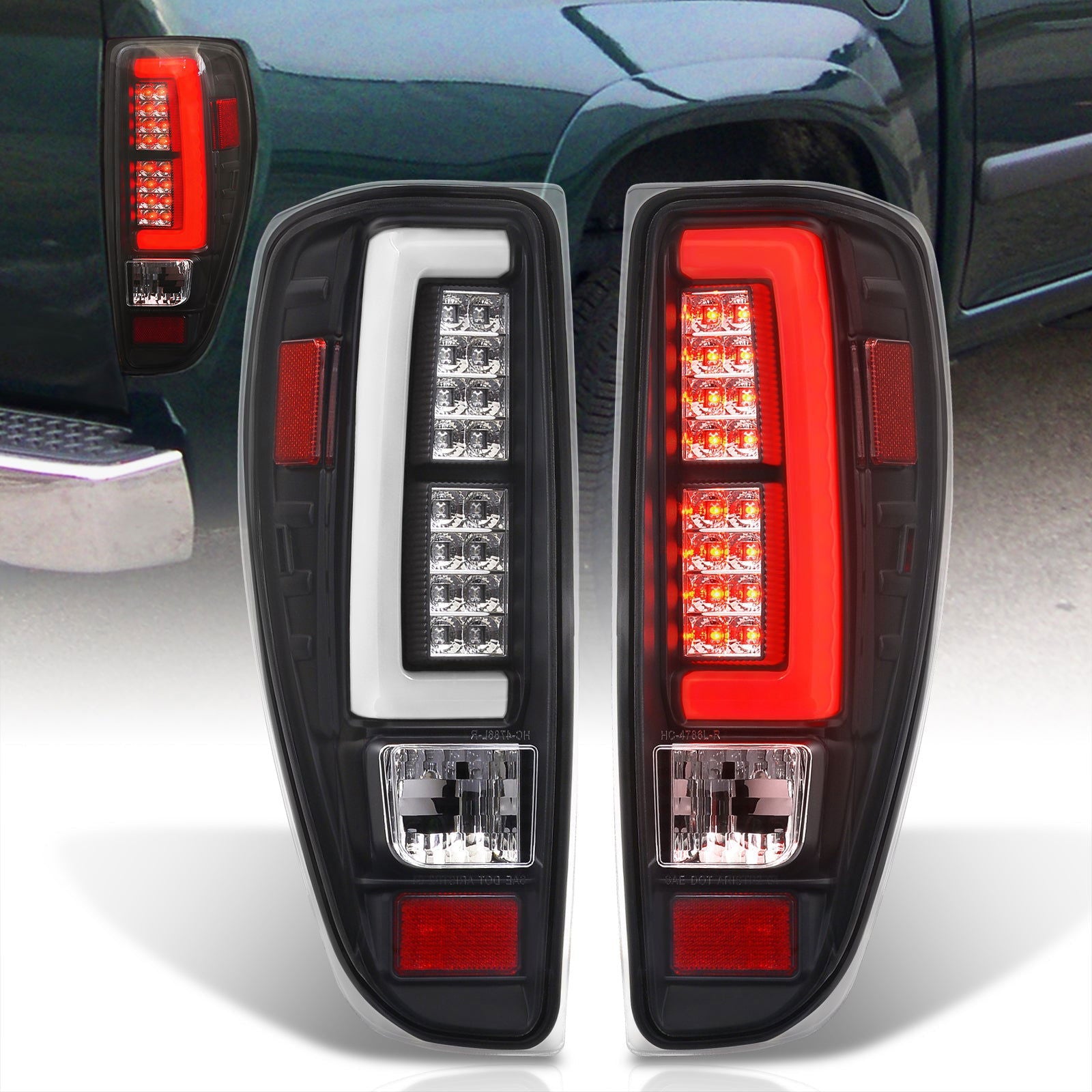 Chevrolet Colorado 2004-2012 LED Bar Tail Lights Black Housing Clear Len White Tube - Parts Agent