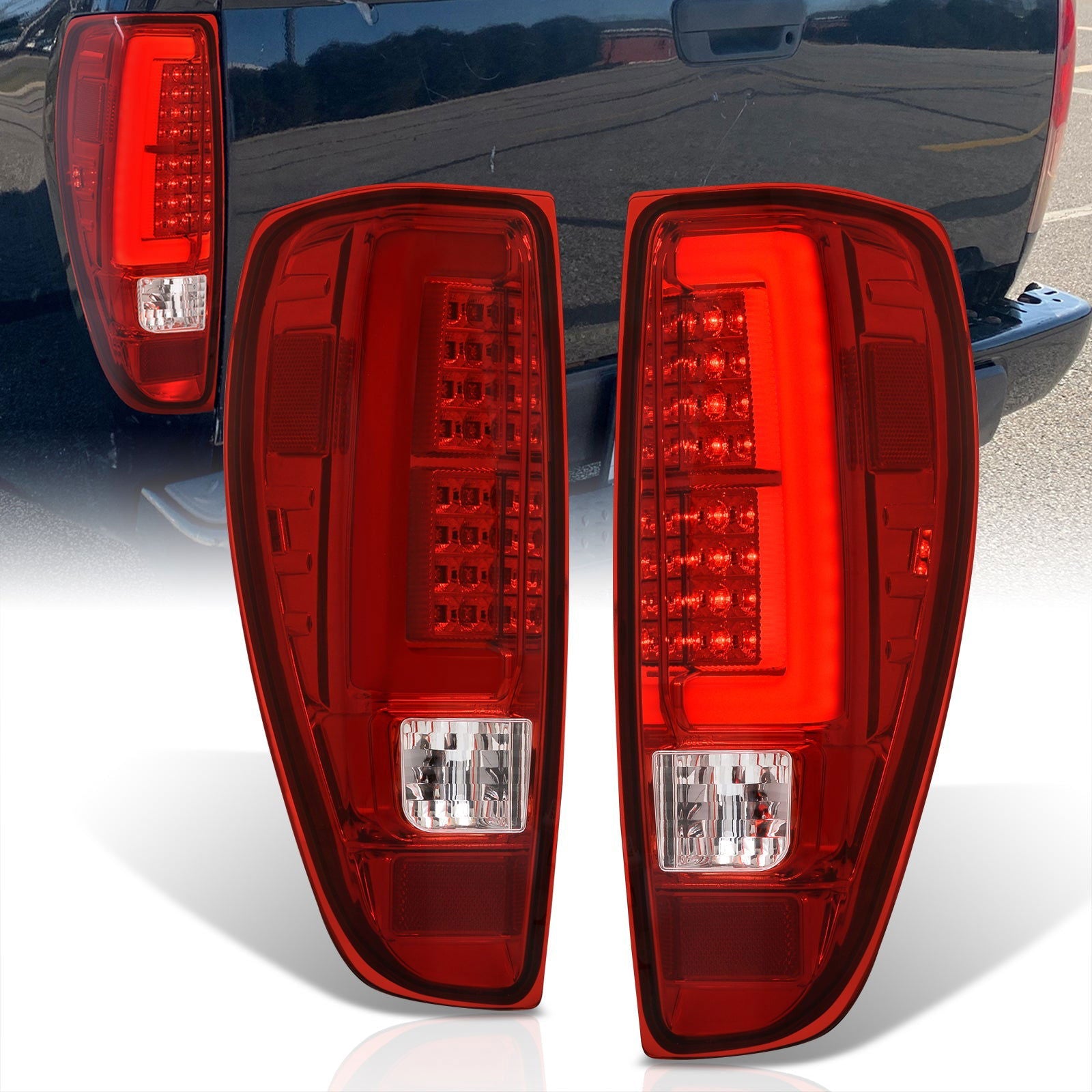 Chevrolet Colorado 2004-2012 LED Bar Tail Lights Chrome Housing Red Len White Tube - Parts Agent