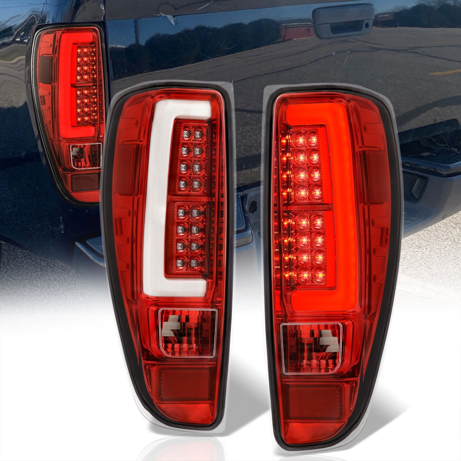 Chevrolet Colorado 2004-2012 LED Bar Tail Lights Red Housing Clear Len White Tube - Parts Agent