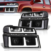 Chevrolet Colorado 2004-2012 LED DRL Bar Projector Headlights + Bumpers Black Housing Clear Len Clear Reflector - Parts Agent