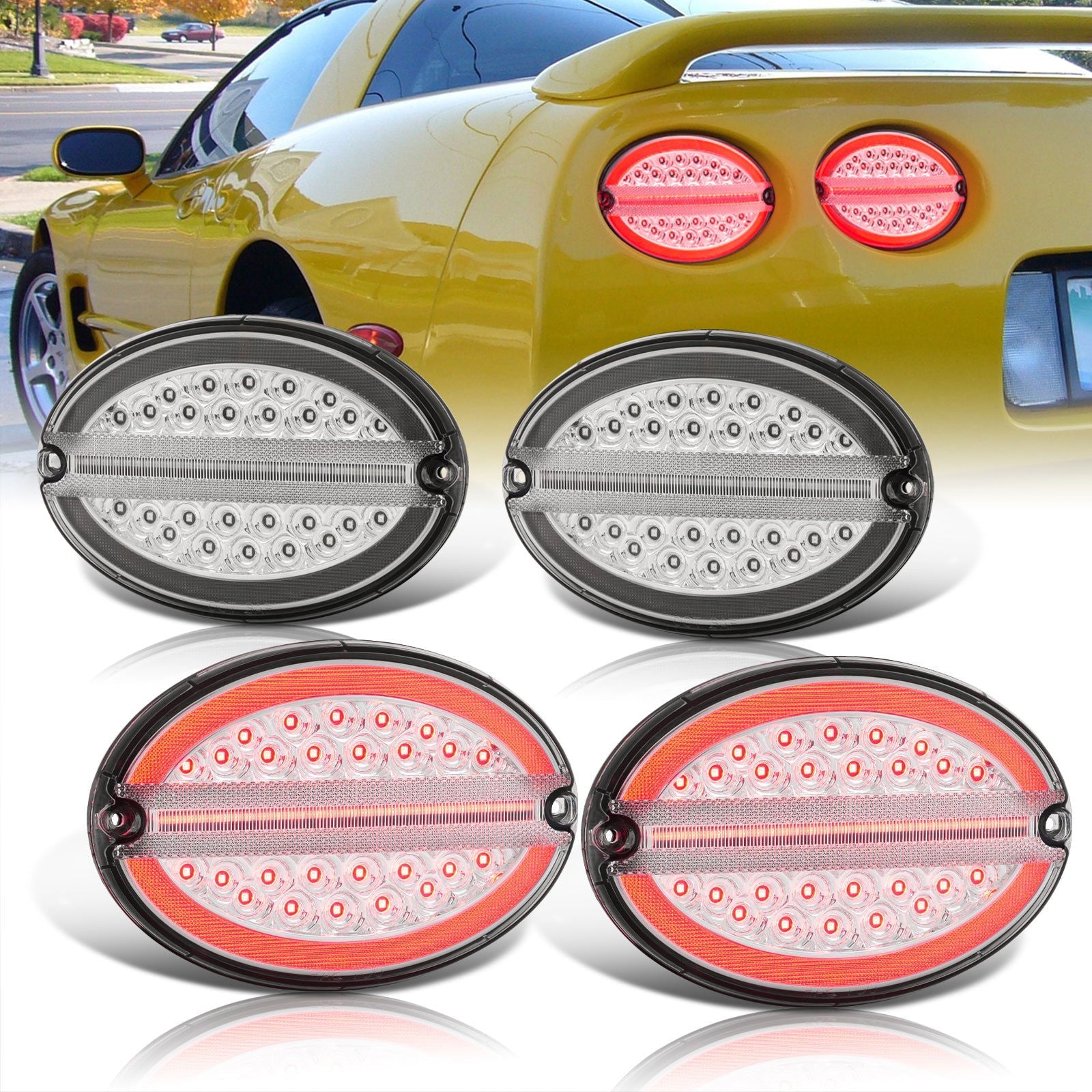 Chevrolet Corvette C5 1997-2004 LED Tail Lights Chrome Housing Clear Len (Includes Hyperflash Harness) - Parts Agent