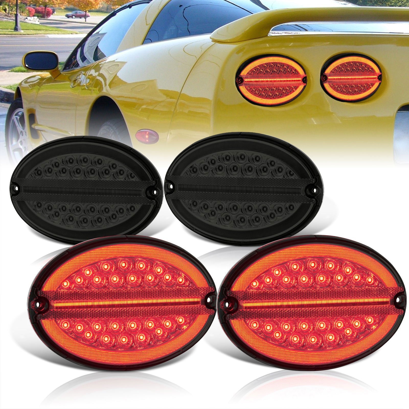 Chevrolet Corvette C5 1997-2004 LED Tail Lights Chrome Housing Smoke Len (Includes Hyperflash Harness) - Parts Agent
