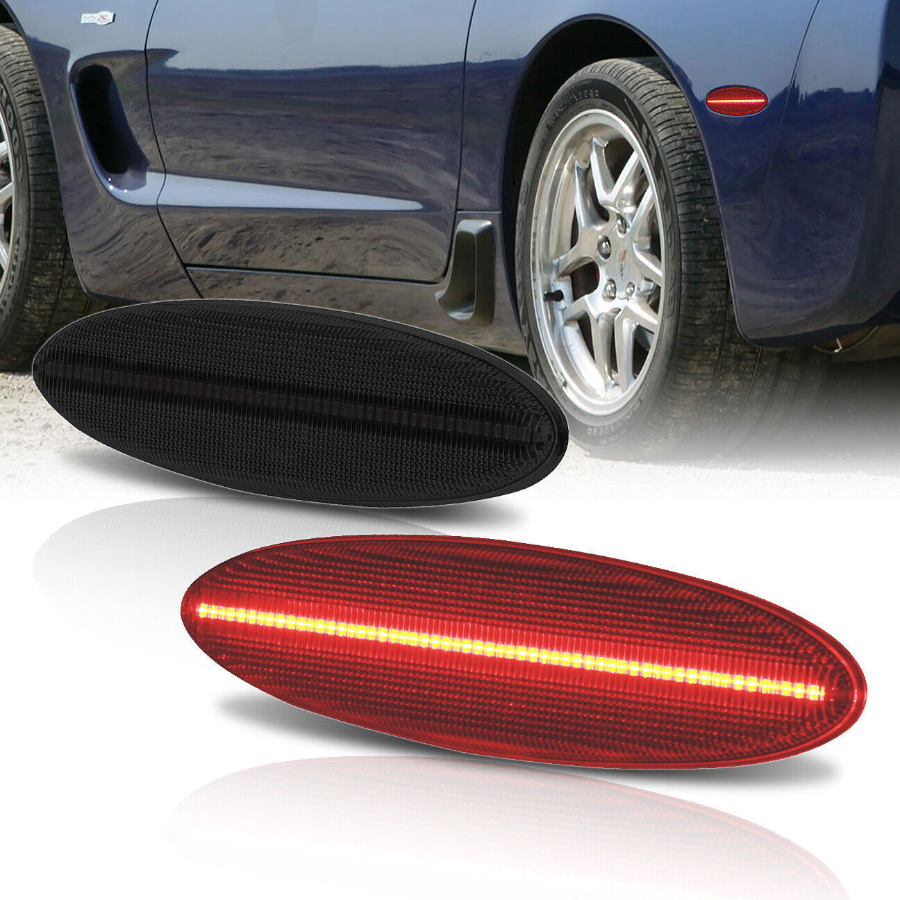 Chevrolet Corvette C5 1997-2004 Rear Red LED Side Marker Lights Smoke Len - Parts Agent