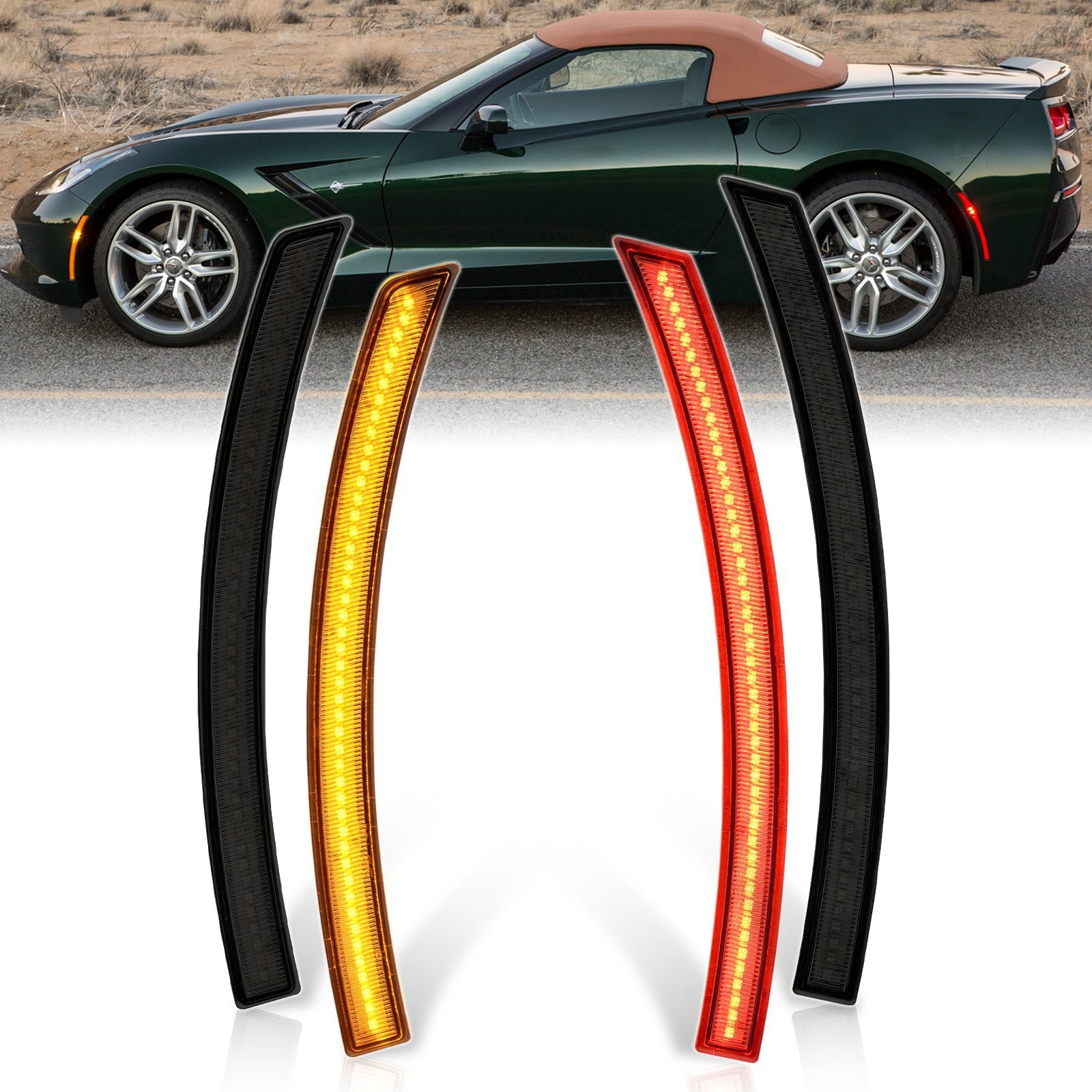Chevrolet Corvette C7 2014-2019 4 Piece Front Amber & Rear Red LED Side Marker Lights Smoke Len - Parts Agent