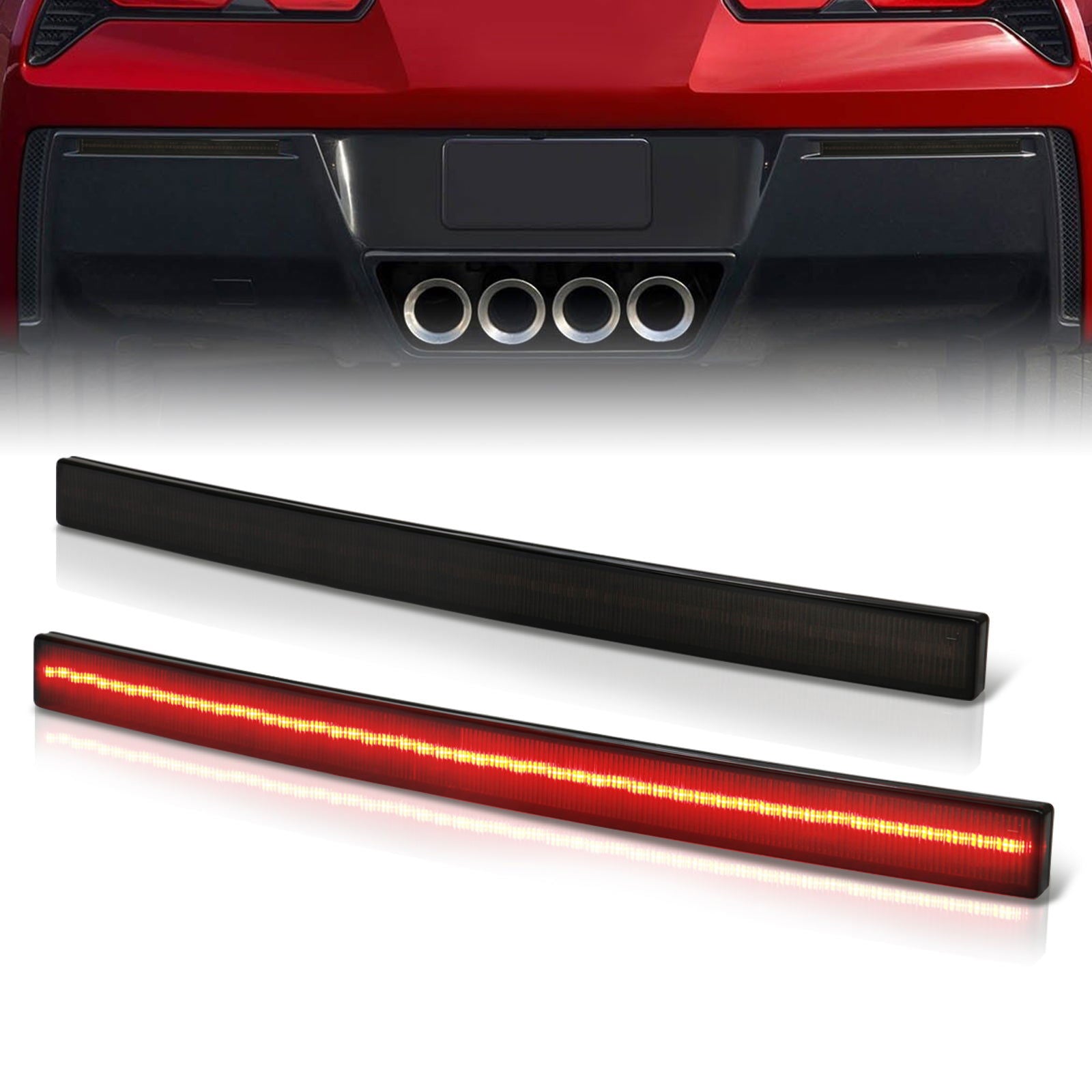 Chevrolet Corvette C7 2014-2019 Rear Red LED Reflector Light Smoke Len - Parts Agent