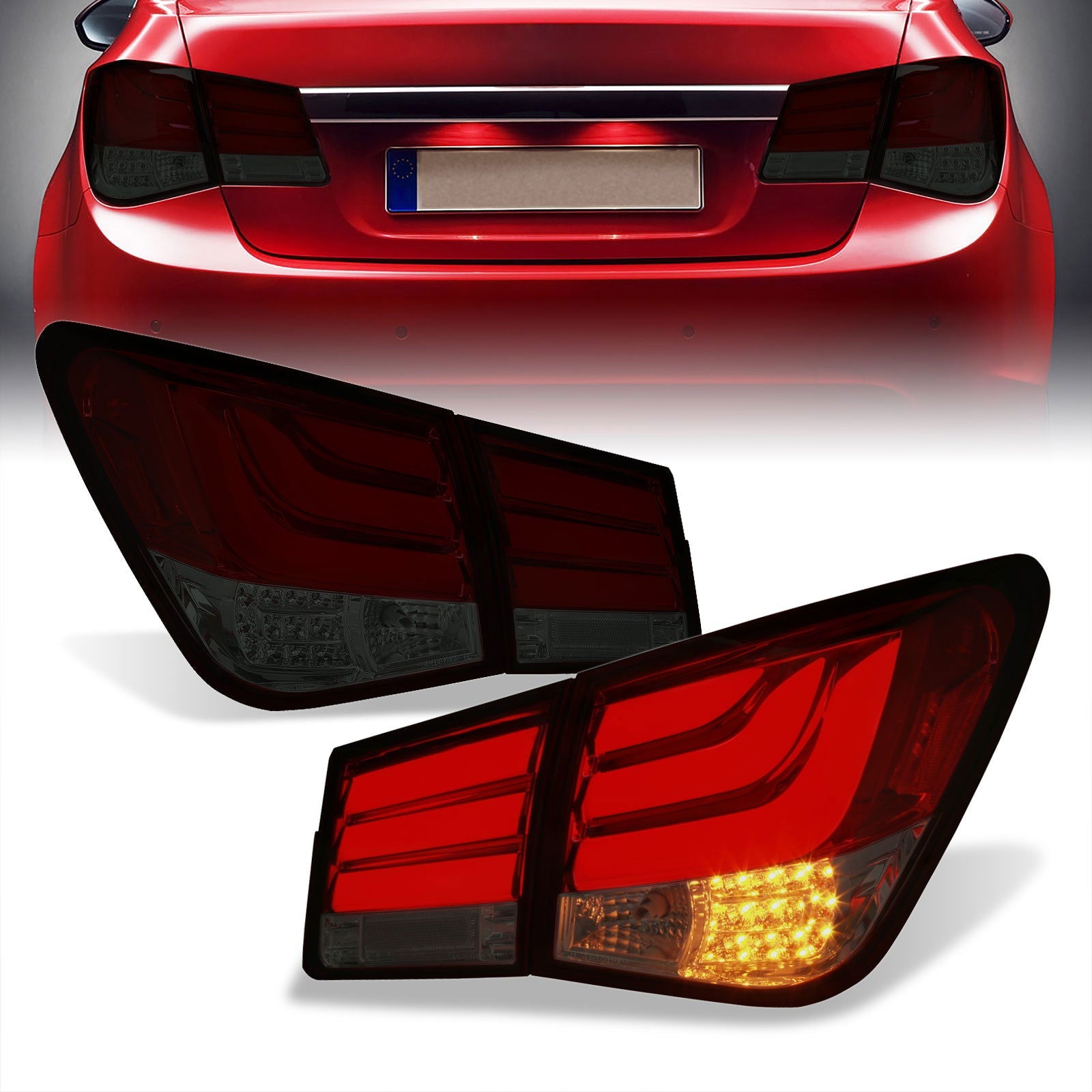 Chevrolet Cruze 2008-2015 LED Bar Tail Lights Chrome Housing Red Smoke Len White Tube - Parts Agent