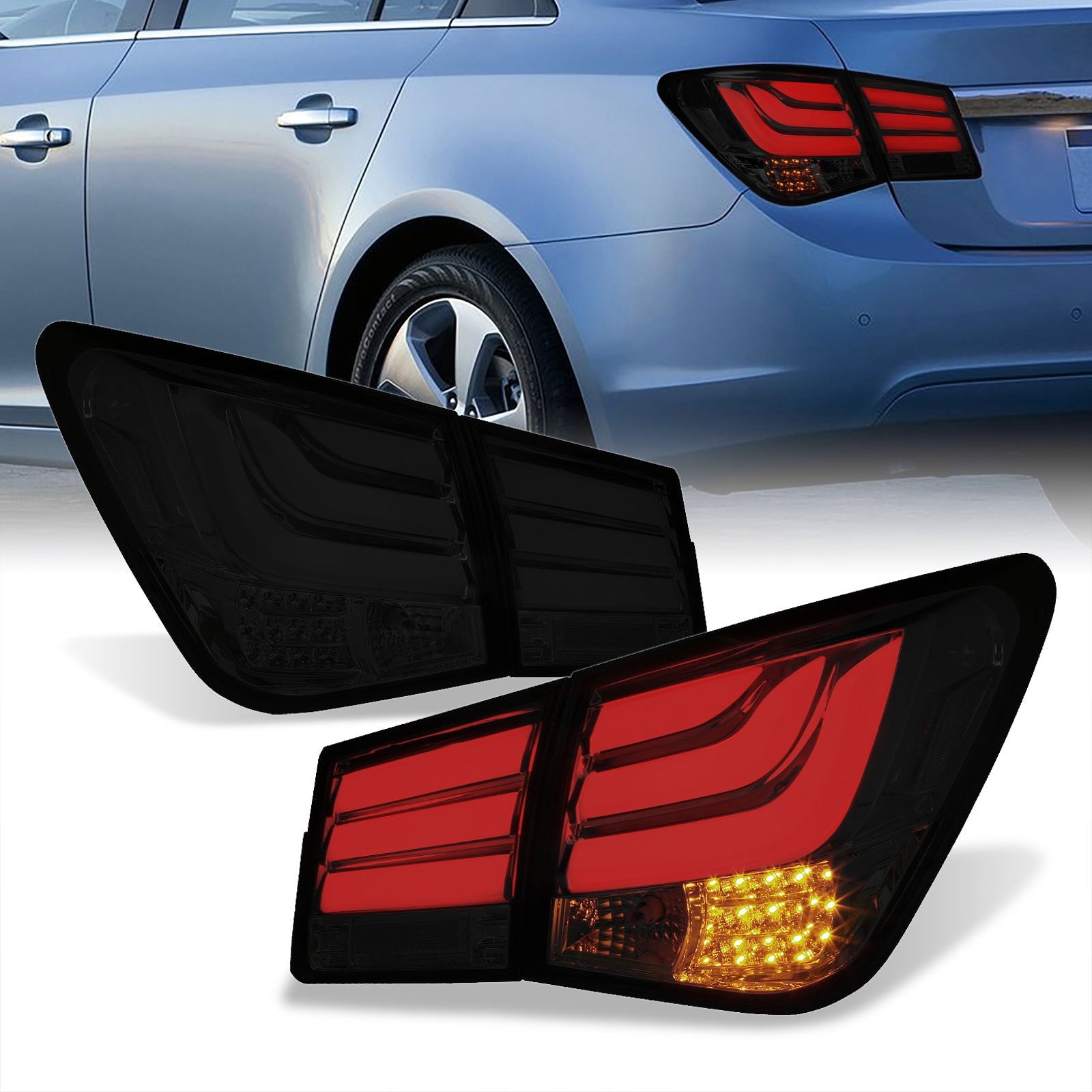 Chevrolet Cruze 2008-2015 LED Bar Tail Lights Chrome Housing Smoke Len White Tube - Parts Agent