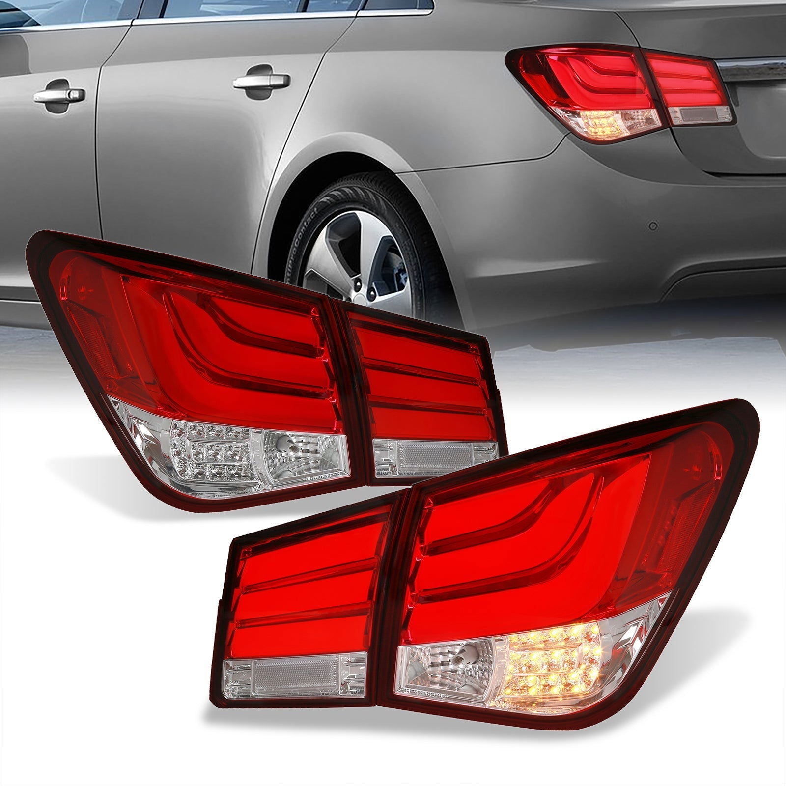Chevrolet Cruze 2008-2015 LED Bar Tail Lights Chrome Housing Smoke Red Len White Tube - Parts Agent