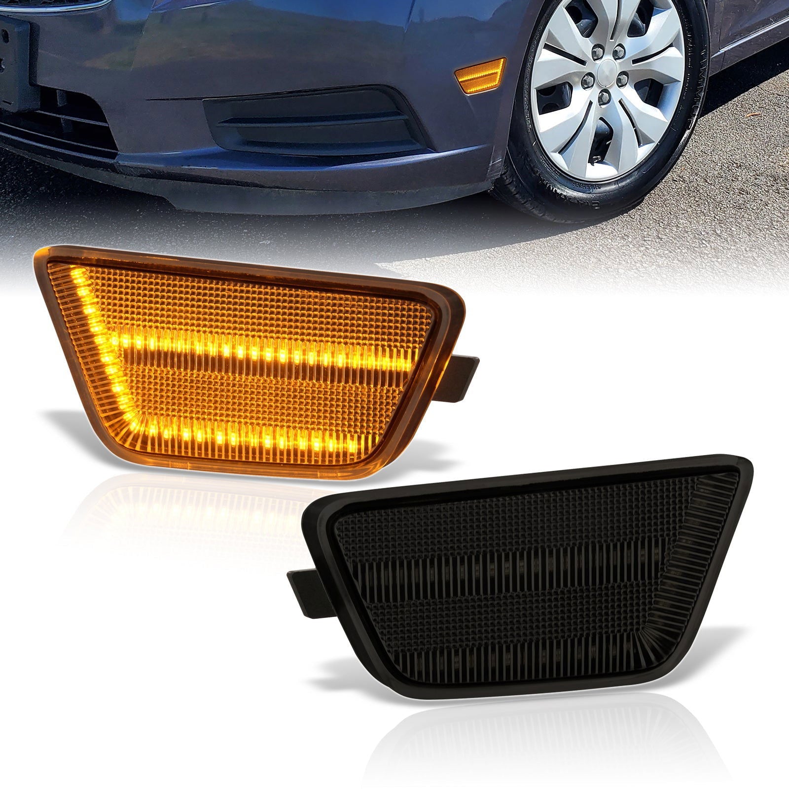 Chevrolet Cruze 2011-2015 / Limited 2016 Front Amber LED Side Marker Lights Smoke Len - Parts Agent