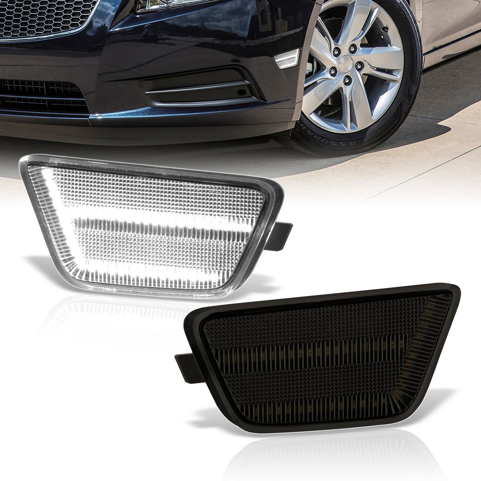 Chevrolet Cruze 2011-2015 / Limited 2016 Front White LED Side Marker Lights Smoke Len - Parts Agent