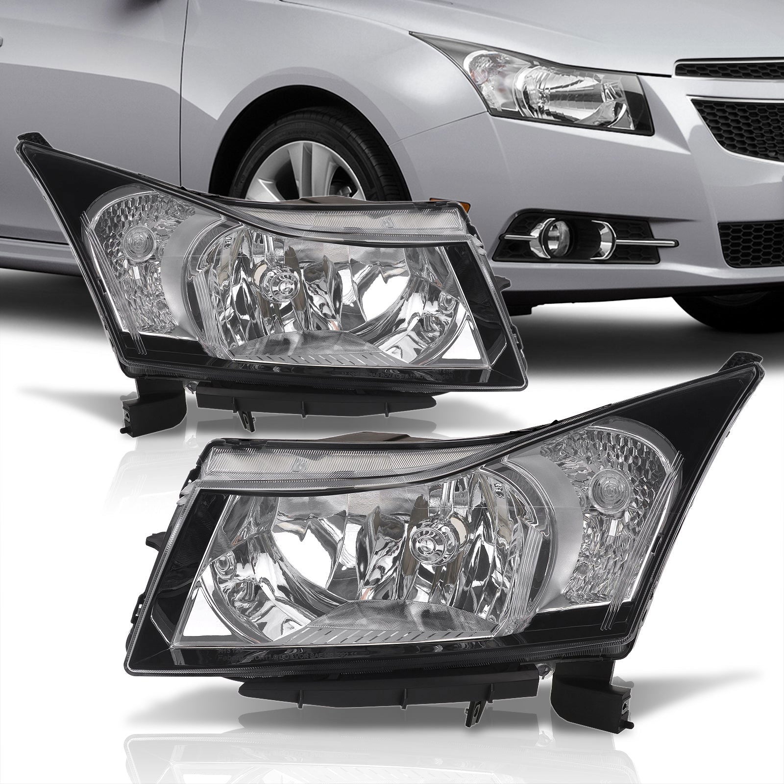 Chevrolet Cruze 2011-2015 Factory Style Headlights Black Housing Clear Len Amber Reflector - Parts Agent