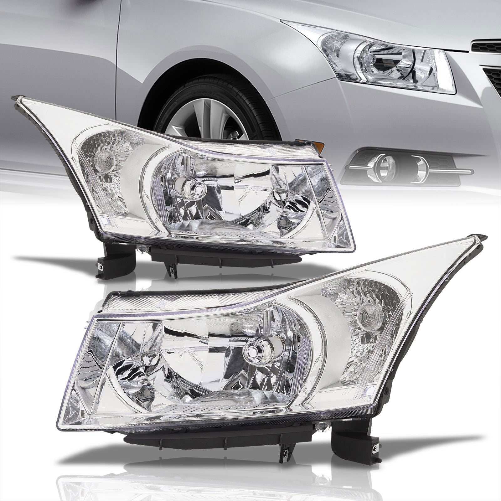 Chevrolet Cruze 2011-2015 Factory Style Headlights Chrome Housing Clear Len Amber Reflector - Parts Agent