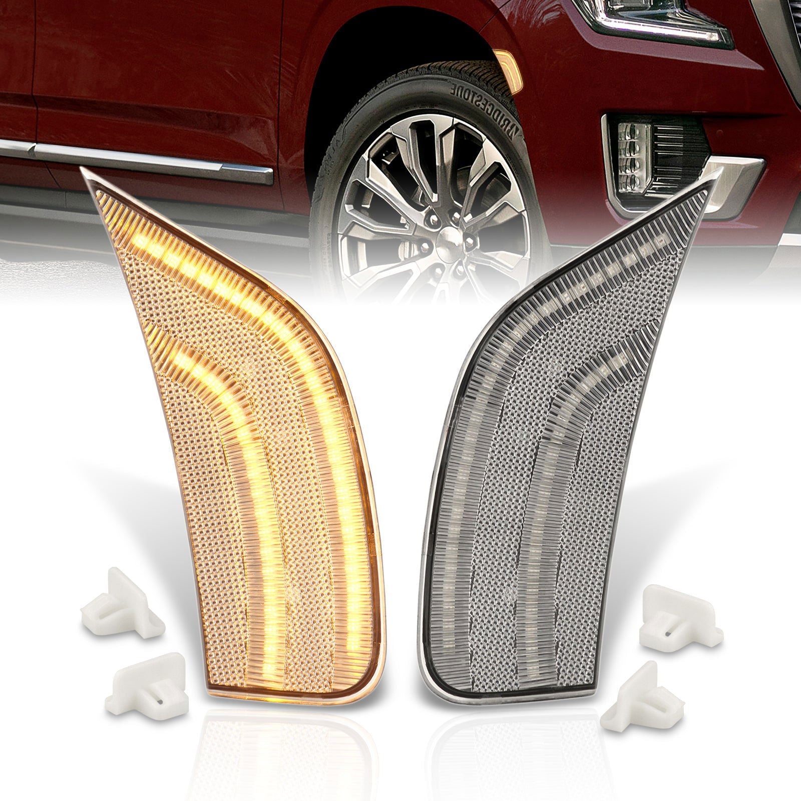 Chevrolet Escalade Suburban Tahoe 2021-2022 / GMC Yukon XL 2021-2023 Front Amber LED Side Marker Lights Clear Len - Parts Agent