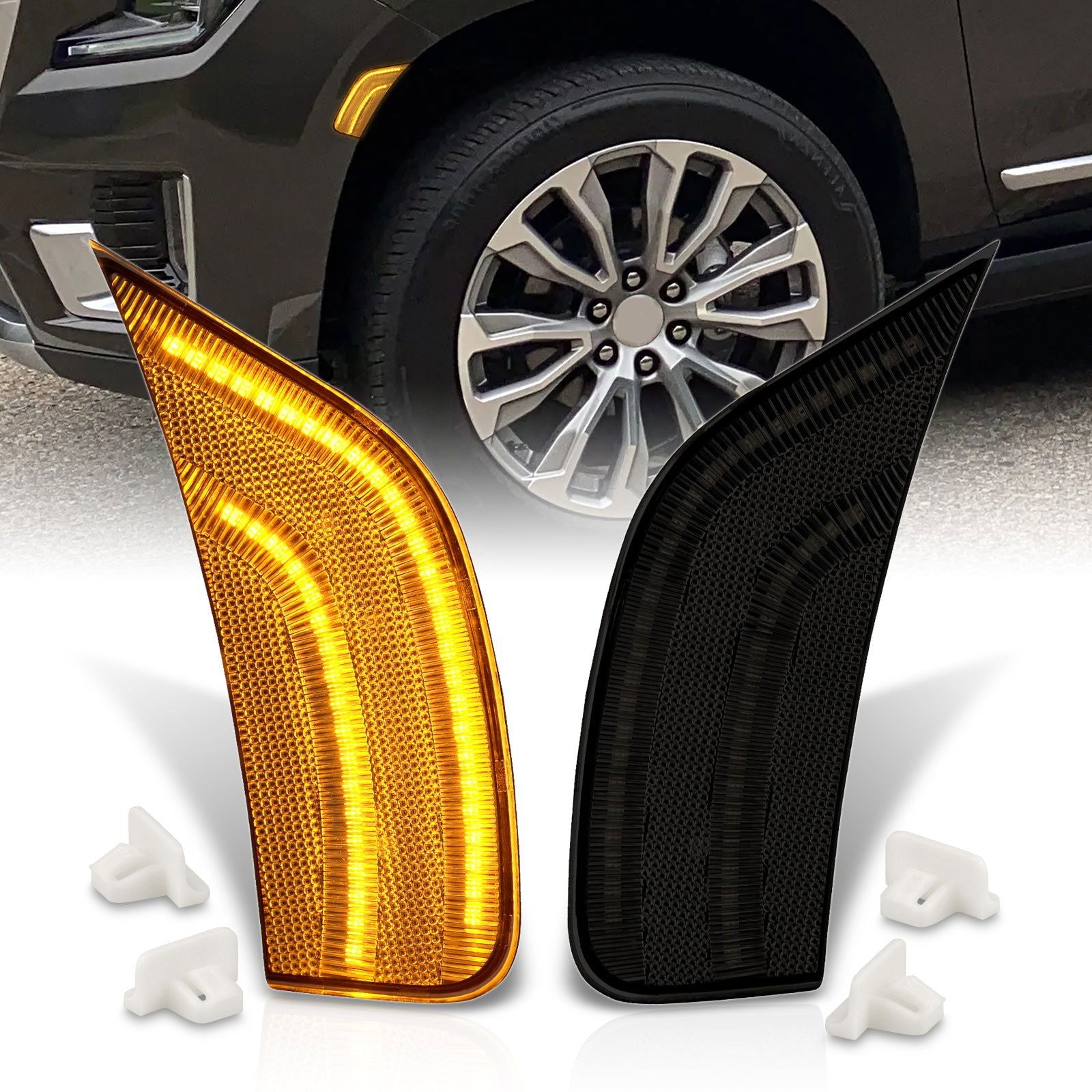 Chevrolet Escalade Suburban Tahoe 2021-2022 / GMC Yukon XL 2021-2023 Front Amber LED Side Marker Lights Smoke Len - Parts Agent