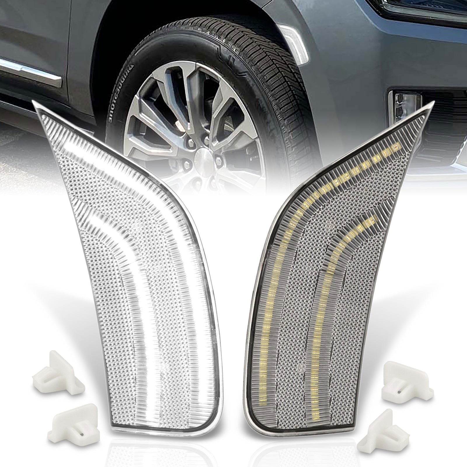 Chevrolet Escalade Suburban Tahoe 2021-2022 / GMC Yukon XL 2021-2023 Front White LED Side Marker Lights Clear Len - Parts Agent