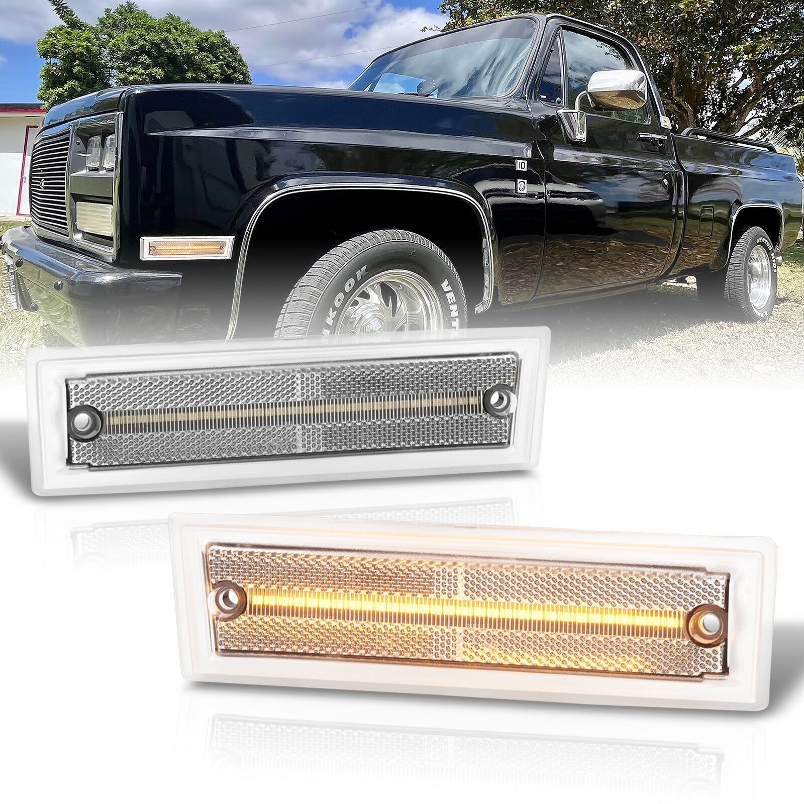 Chevrolet GMC C/K C10 1500 2500 3500 Pickup Blazer Jimmy Suburban 1981-1986 Front Amber LED Side Marker Lights Clear Len - Parts Agent