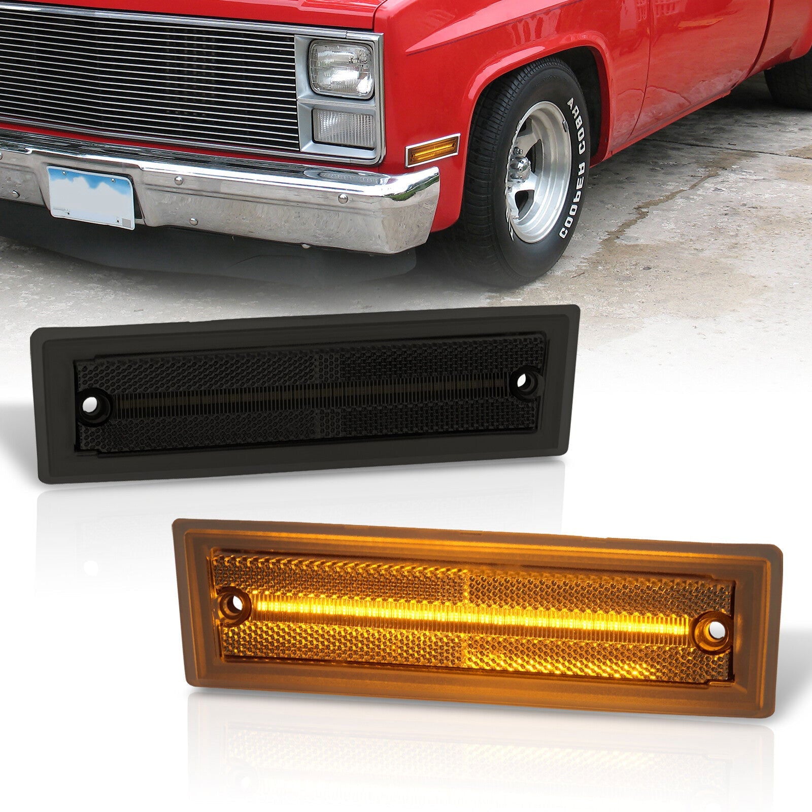 Chevrolet GMC C/K C10 1500 2500 3500 Pickup Blazer Jimmy Suburban 1981-1986 Front Amber LED Side Marker Lights Smoke Len - Parts Agent