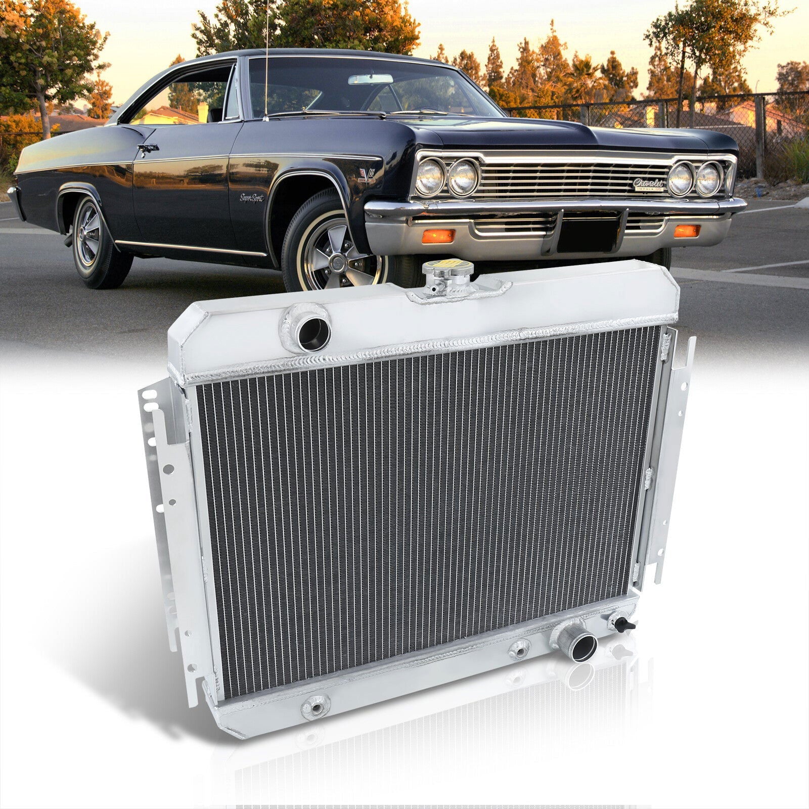 Chevrolet Impala 1963-1968 / Bel Air 1963-1968 / El Camino 1964-1947 I6 / V8 Manual Transmission Aluminum Radiator - Parts Agent