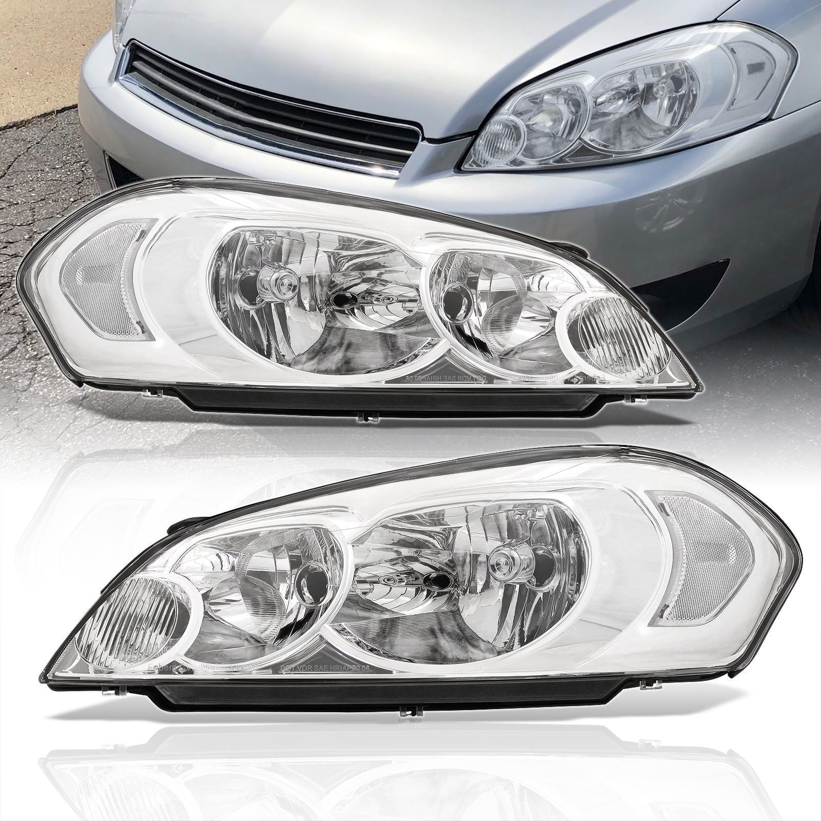 Chevrolet Impala 2006-2013 / Impala Limited 2014-2015 / Monte Carlo 2006-2007 Factory Style Headlights Chrome Housing Clear Len Clear Reflector - Parts Agent