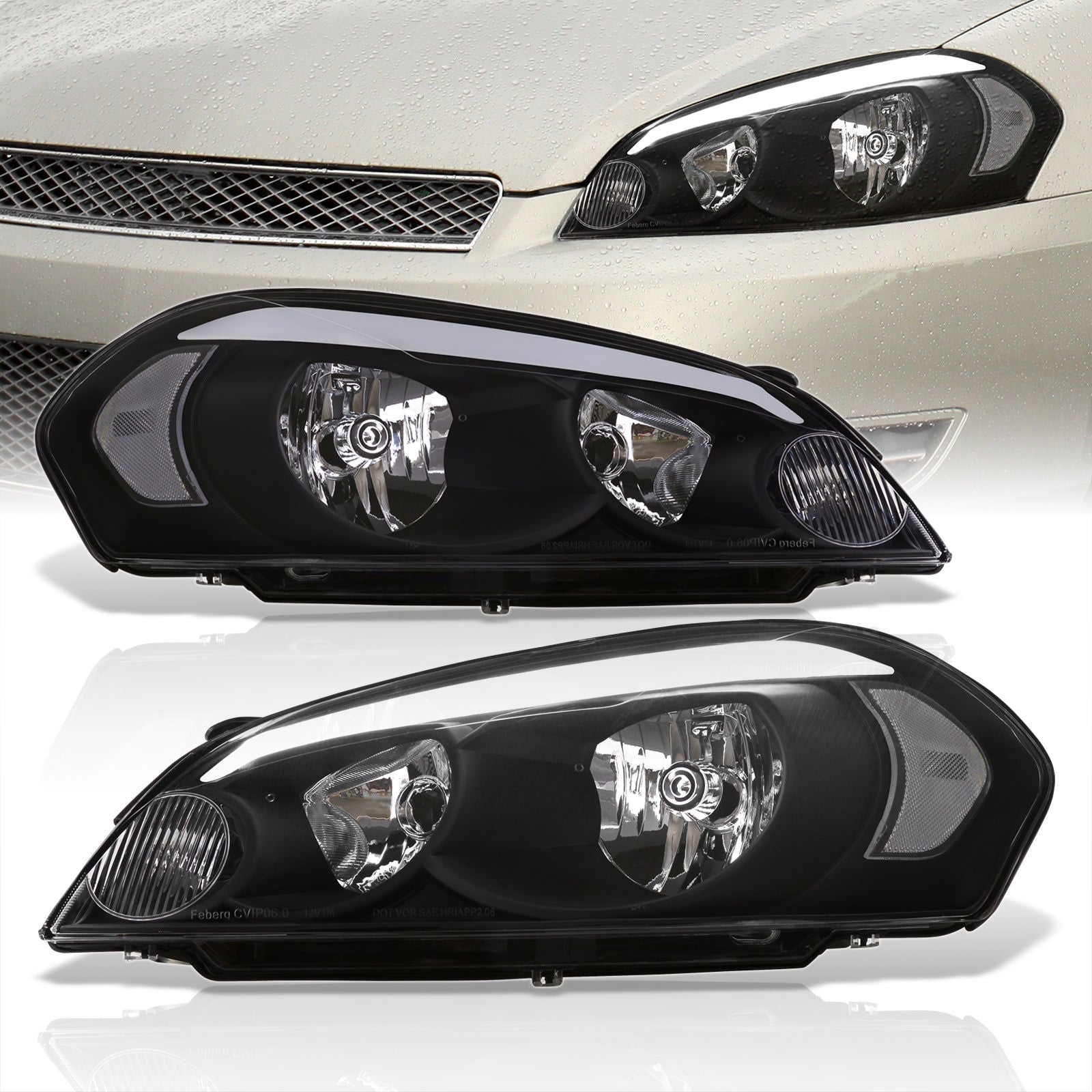 Chevrolet Impala 2006-2013 LED DRL Bar Factory Style Headlights Black Housing Clear Len Clear Reflector - Parts Agent