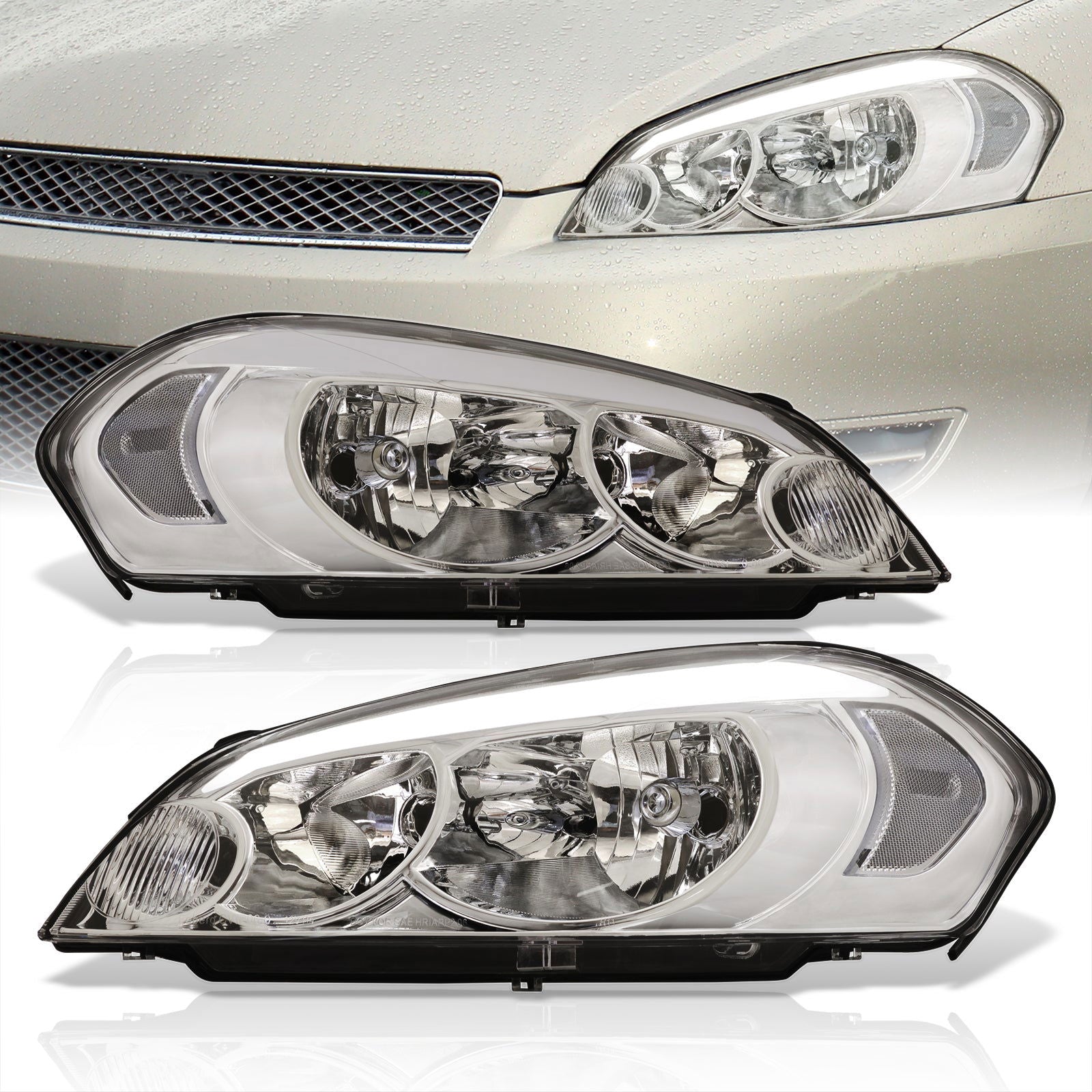 Chevrolet Impala 2006-2013 LED DRL Bar Factory Style Headlights Chrome Housing Clear Len Clear Reflector - Parts Agent