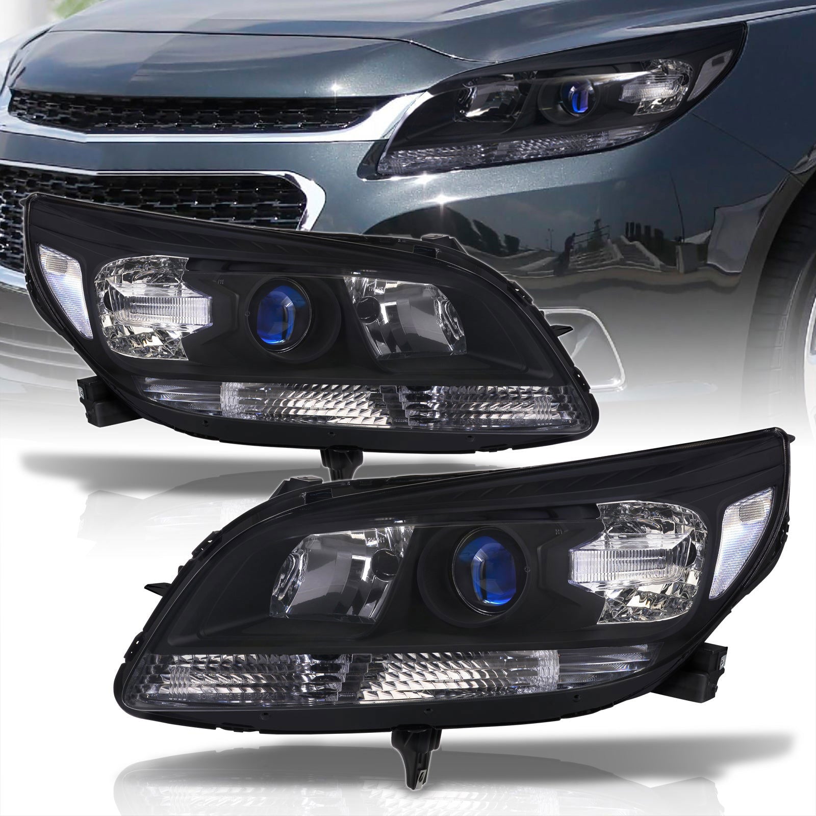 Chevrolet Malibu 2013-2015 Factory Style Headlights Black Housing Clear Len Clear Reflector (Halogen Models Only) - Parts Agent