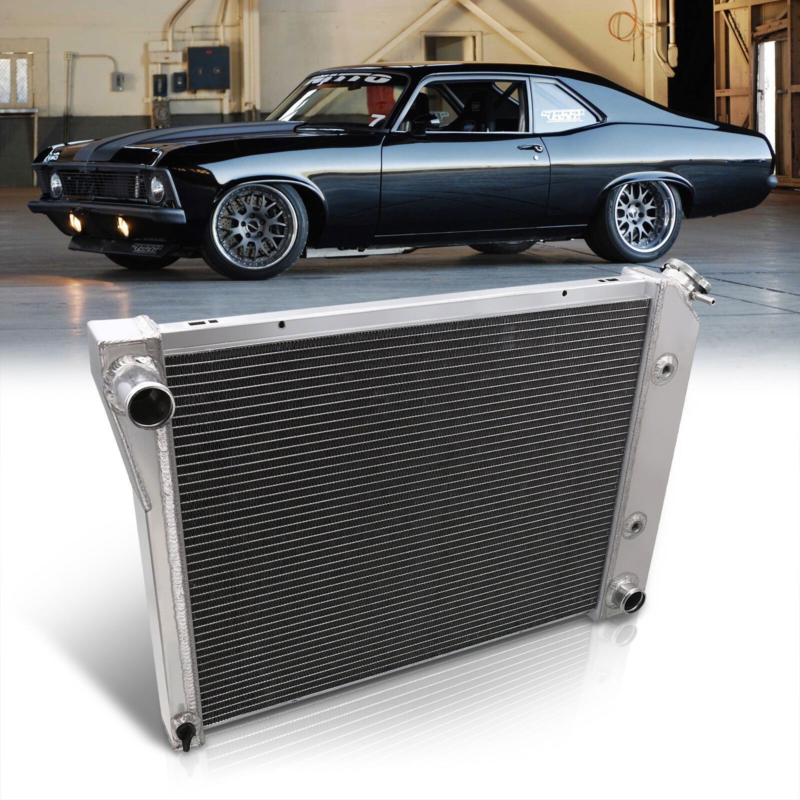 Chevrolet Nova 5.0L 5.7L 1973-1974 / Buick Apollo 5.7L 1973-1974 / Oldsmobile Omega 4.1L 5.7L 1973-1974 / Pontiac Ventura 5.7L 1973-1974 Oldsmobile 98 5.7L 1973 Manual Transmission Aluminum Radiator - Parts Agent