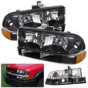 Chevrolet S10 Pickup 1998-2004 / Blazer 1998-2004 Factory Style Headlights + Bumpers Black Housing Clear Len Amber Reflector - Parts Agent