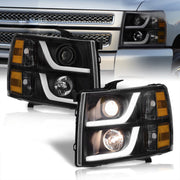 Chevrolet Silverado 1500 2007-2013 / 2500HD 3500HD 2007-2014 LED DRL Bar Projector Headlights Black Housing Clear Len Amber Reflector - Parts Agent