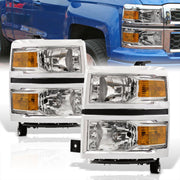 Chevrolet Silverado 1500 2014-2015 Factory Style Headlights Chrome Housing Clear Len Amber Reflector (Will Not Fit 2500 & HD Models) - Parts Agent